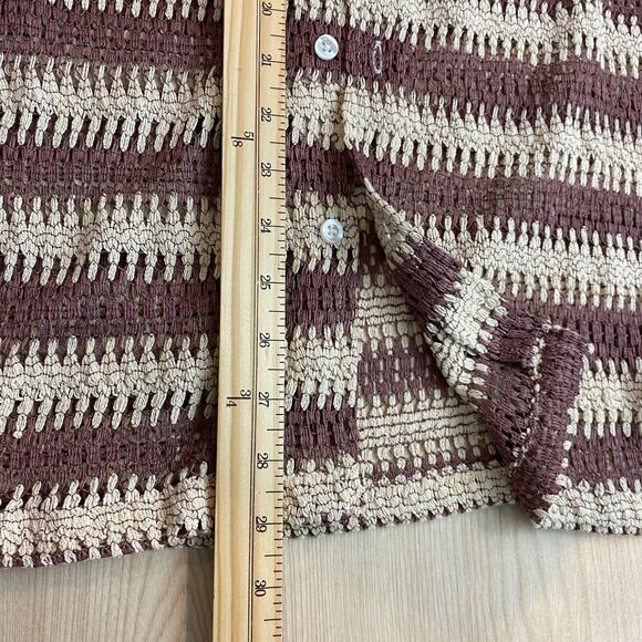 Massive Luxury Striped Crochet Shirt Men M Maroon Open Knit Academia Beach NWT - Picture 10 of 10